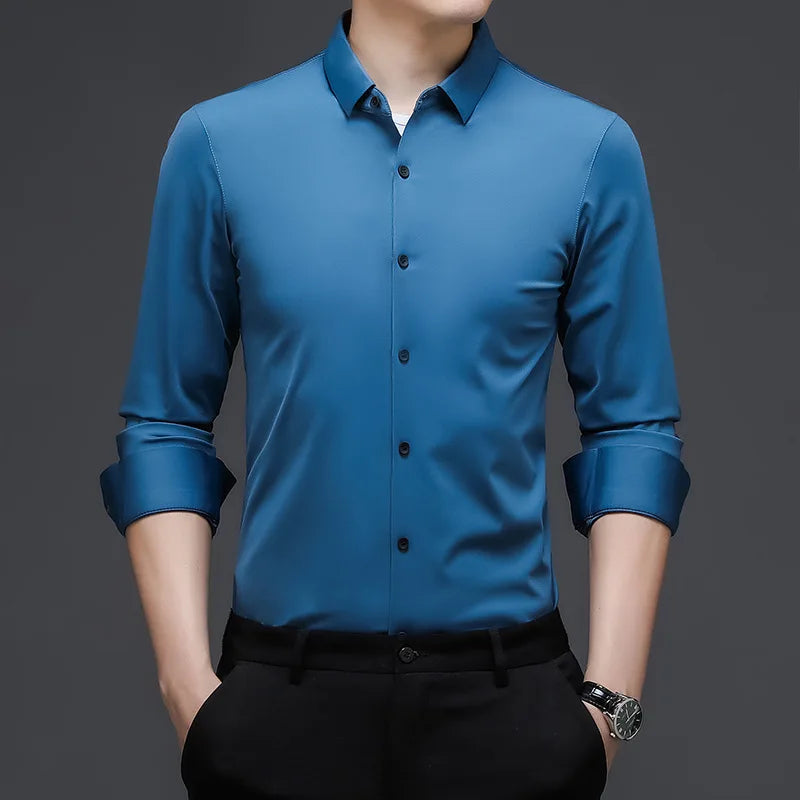 Camicia a maniche lunghe tinta unita da uomo, stile casual e business