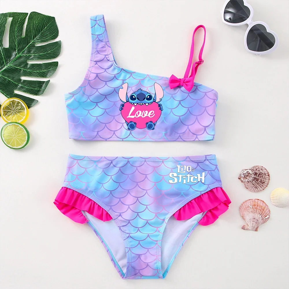 Lilo Stitch Girls Tankini Swimsuits Summer Beach wear Children Kids Wear Bathing Suits Two-pieces Bikini Dresses Fashion