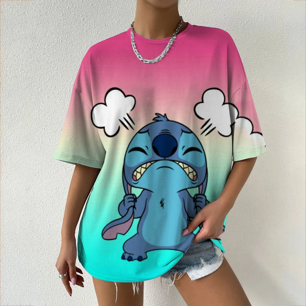 Simple Disney Stitch print Women's Face Printing tees Women T-Shirts Casual Soft Short Sleeve Tops Loose Comfortable Clothes