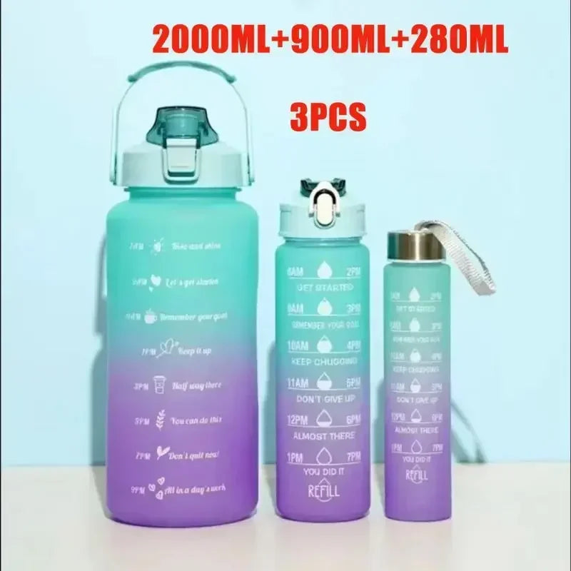 3PCS Sports Water Bottle for Running Drinking Bottle 2L Motivational with Time Marker Stickers Portable Reusable Plastic Cups
