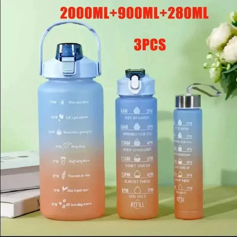 3PCS Sports Water Bottle for Running Drinking Bottle 2L Motivational with Time Marker Stickers Portable Reusable Plastic Cups