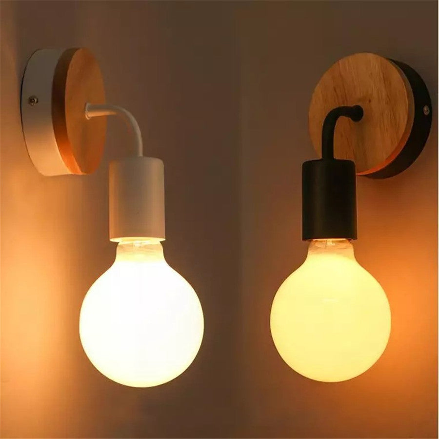 E27 Wood Iron Wall Lamp for Bedroom Bedside Nordic Wall Sconce Background Wall Aisle Lights Wooden Reading Luminaire