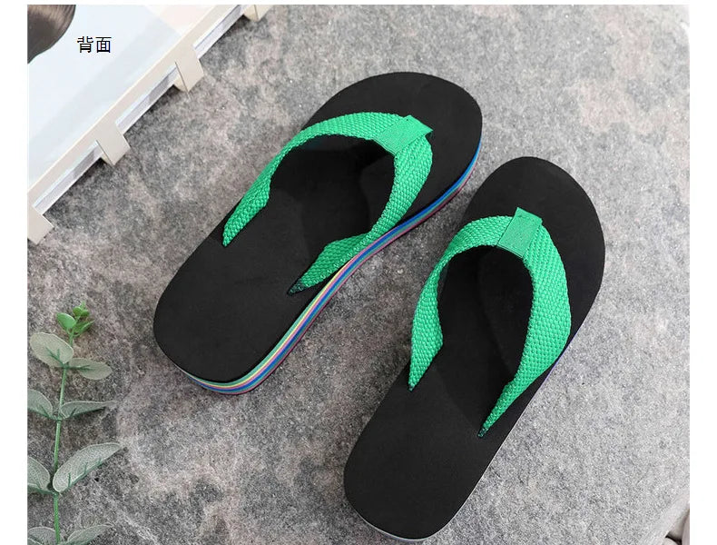 Women's Rainbow Color Platform Flip Flops Summer Thick Sole Lightweight Slip-on Wedges Sandals Girls Beach Slippers
