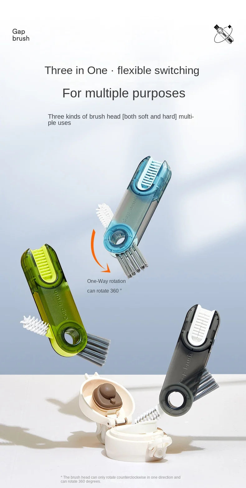 3 In 1 Bottle Gap Cleaner Brush Multifunctional Cup Cleaning Brushes Water Bottles Clean Tool Mini Silicone U-shaped Brush