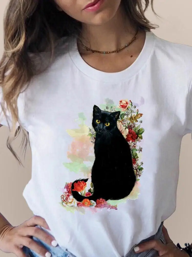 Print T Fashion 3D Cat Lovely Trend Cute Women's Clothing Short Sleeve Clothes Summer T-shirts Ladies Female Graphic Tee
