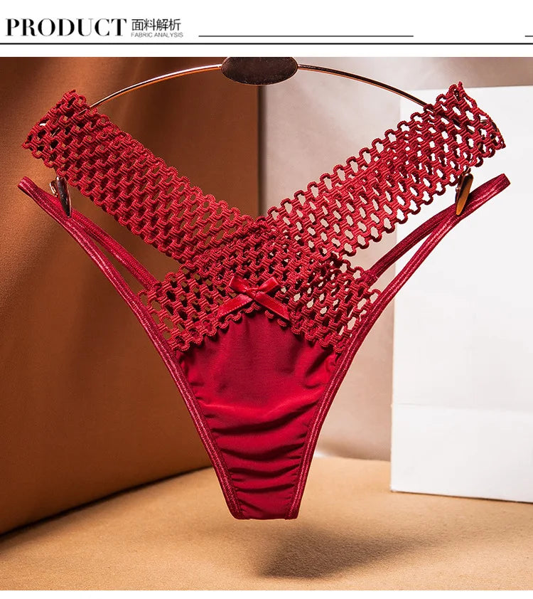 2024 Women's Panties Cross Cut Ice Silk Thong Sports Fashion Perspective Low Waist Ribbons Трусы Женские Sexy Lingerie Thongs