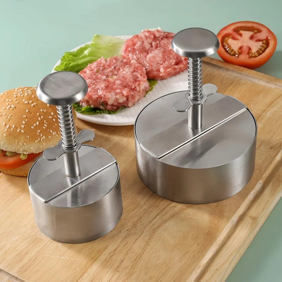 Hamburger Patty Maker Press 304 Stainless Steel Non-Stick Round Manual Rice Ball Mold Thickness Adjusted Kitchen Beef BBQ Tools
