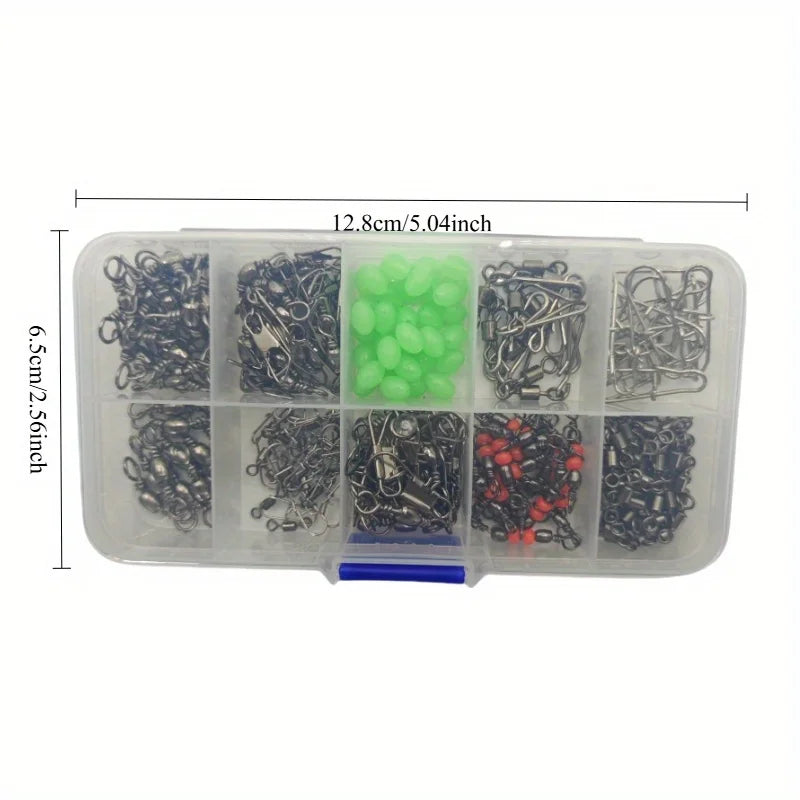 A box contains 200 fishing gear adapter kits, including barrel adapters and connectors, fishing beads