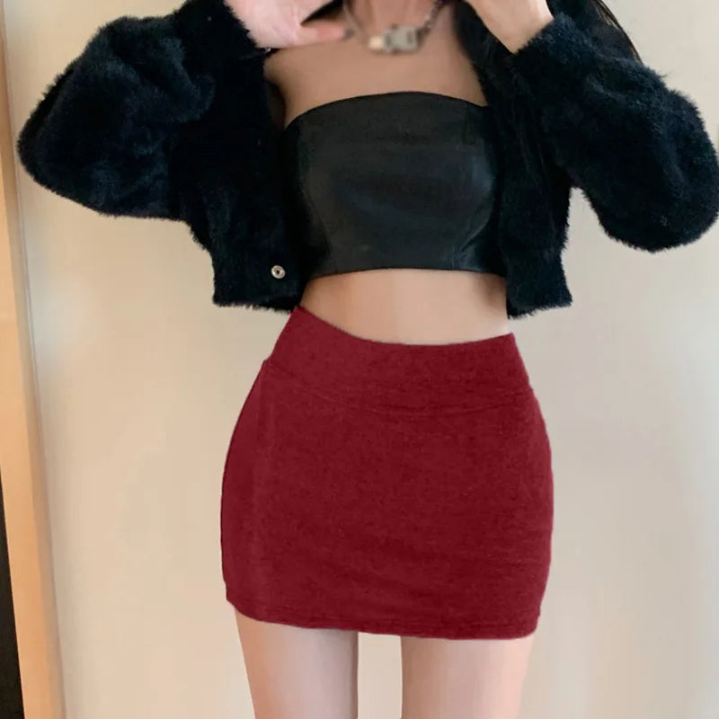 Women Skirts High Waist Versatile Elastic Elastic Waist Korean Solid Color Hip Wrapped Dress
