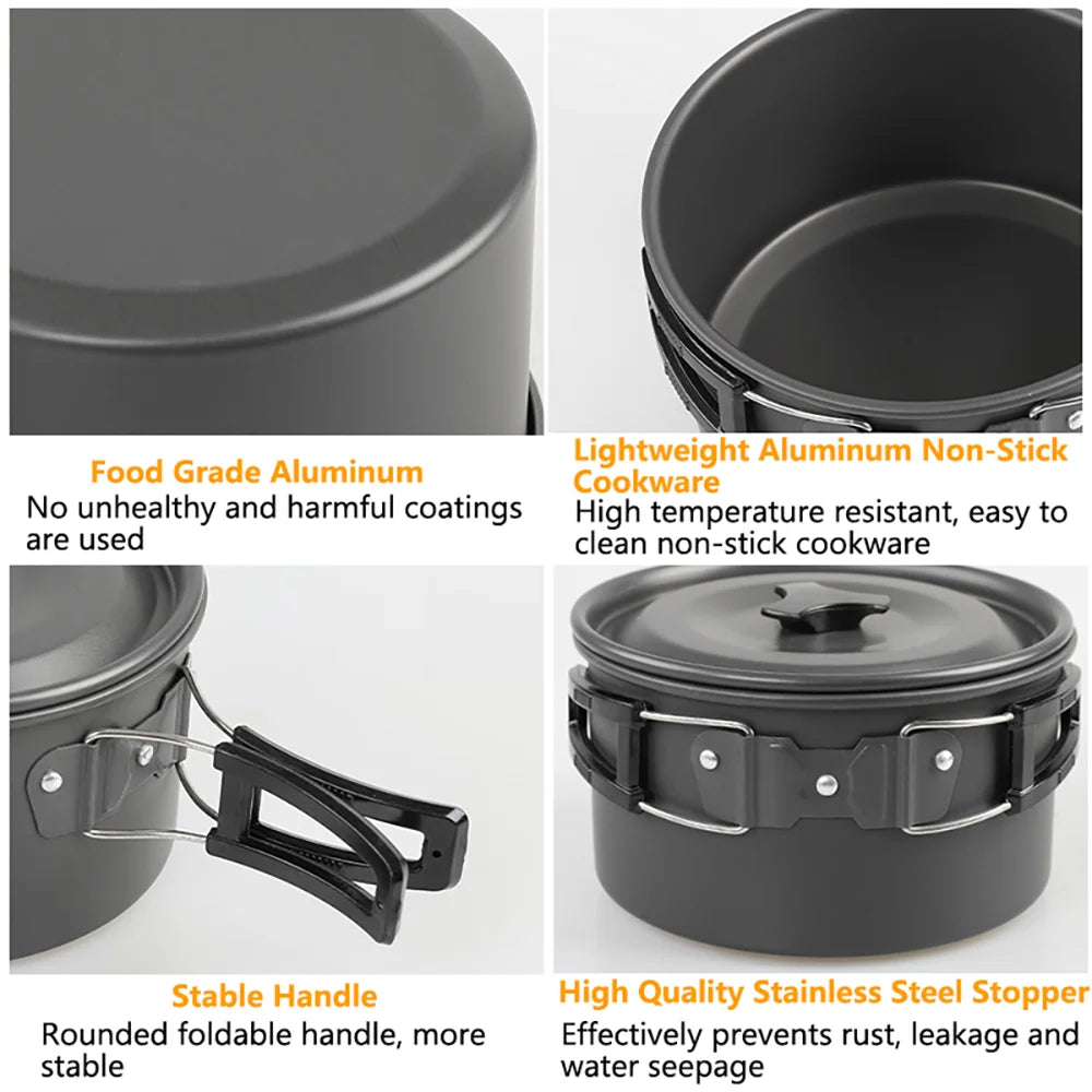 Camping Cooking set Camping Cookware Travel Tableware Outdoor Picnic Set Teapot For 2-3 Peaple Non-stick pots assorted sets