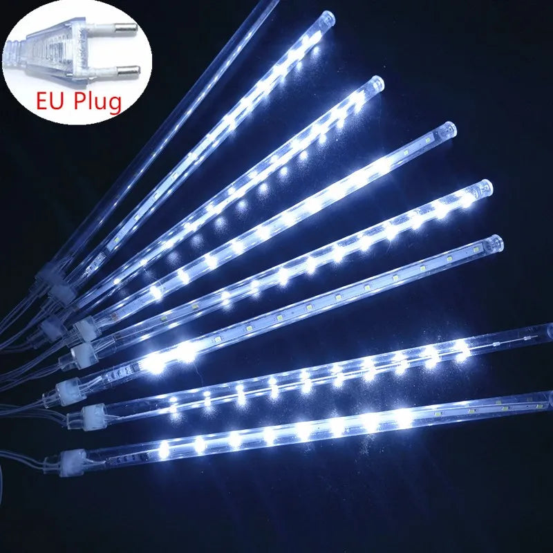 EU Plug LED Meteor Shower Light 30/50cm Holiday String Lights Fairy Garden Decor Outdoor Led Street Garland Christmas Decoration