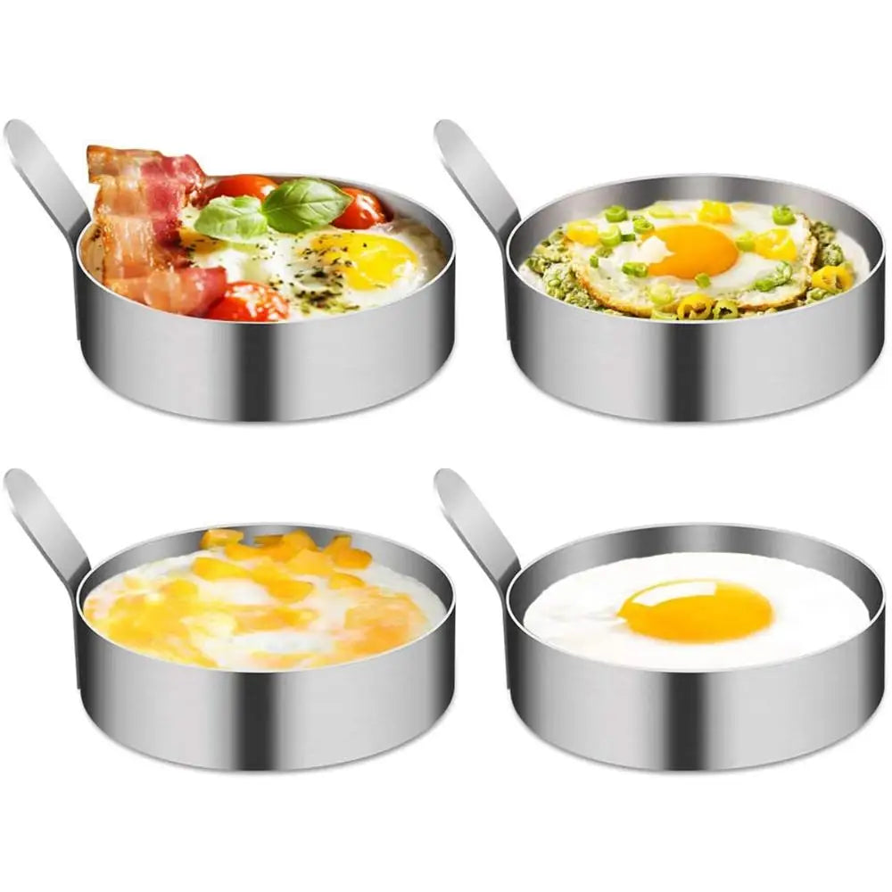 2Pcs Thickened 304 Stainless Steel Round Fried Eggs Mold with Handle Pancake Forming Mould Omelet Rings Kitchen Cooking Tools