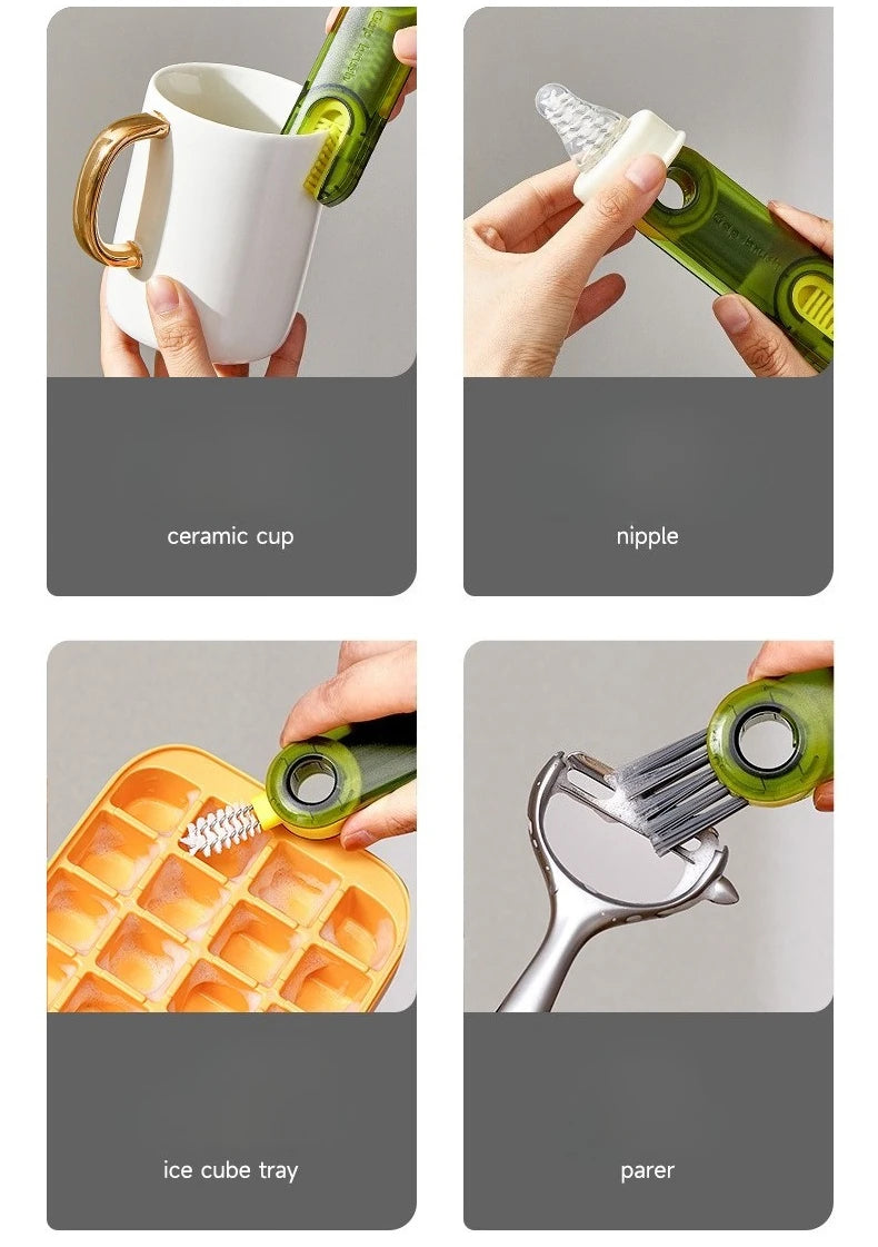 Household 3-in-1 Cleaning Cup Brush Artifact, Bottle Insulated Cup Gap U-shaped Cup Mouth Cup Lid Cleaning Brush