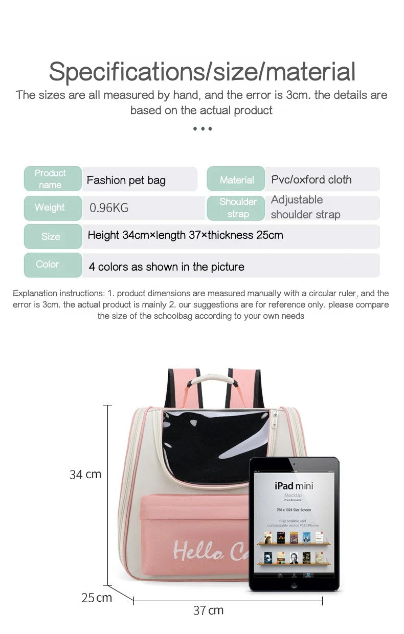 Cat Carrier Bags Windproof Outdoor Travel Backpack for Cat Small Dogs Transport Carrying Bag Cat Backpack Carriers With Cushion