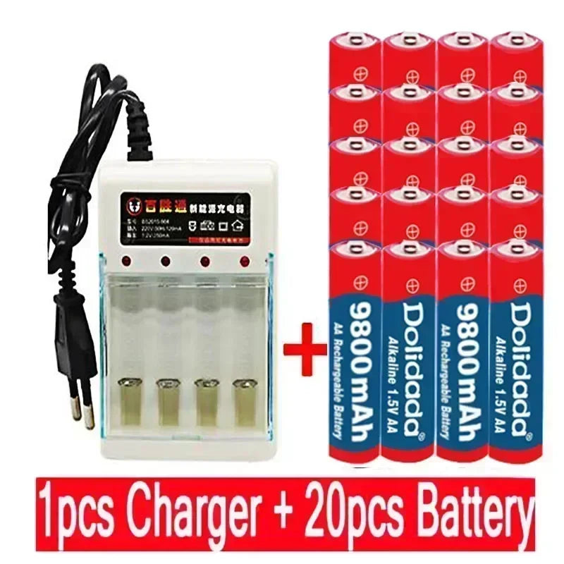 2025 New AA9800 MAH Rechargeable Battery AA 1.5 V Rechargeable New Alcalinas Drummey+Charger