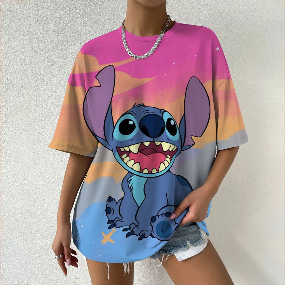 Simple Disney Stitch print Women's Face Printing tees Women T-Shirts Casual Soft Short Sleeve Tops Loose Comfortable Clothes