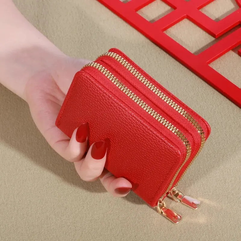 Women's Short Wallet with Transparent Closure. Litchi Pattern. Monaiea Multi Card Slot Wallet, Large Capacity, Fashionable