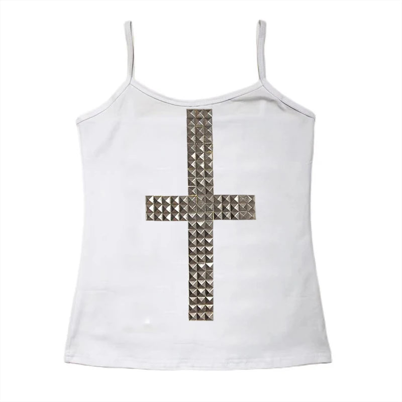 Women 90s Vintage Clothing T-shirts Goth Kawaii Girl Emo Kpop Goth Baby Tees Harajuku Cross Hot Stamping Y2k Clothes Streetwear