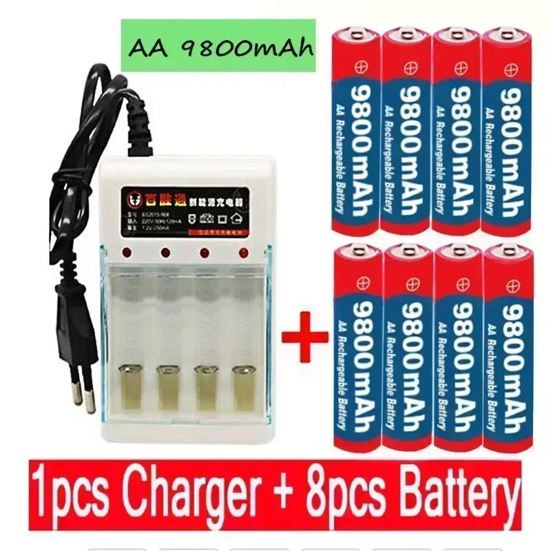 2025 New AA9800 MAH Rechargeable Battery AA 1.5 V Rechargeable New Alcalinas Drummey+Charger