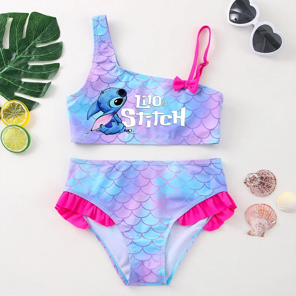 Lilo Stitch Girls Tankini Swimsuits Summer Beach wear Children Kids Wear Bathing Suits Two-pieces Bikini Dresses Fashion