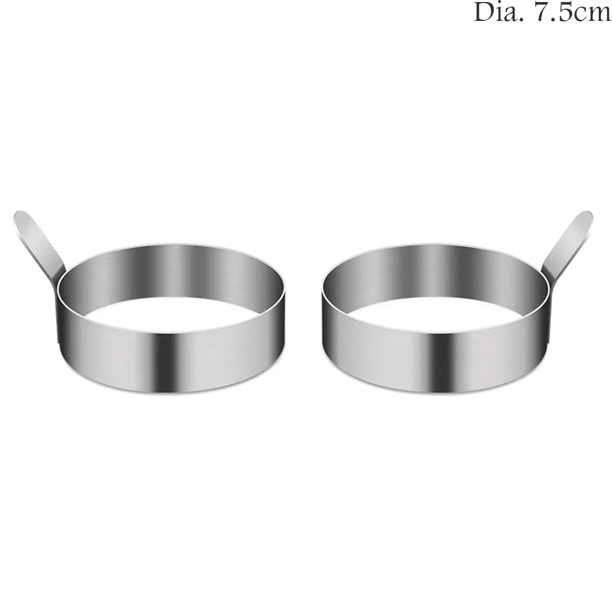 2Pcs Thickened 304 Stainless Steel Round Fried Eggs Mold with Handle Pancake Forming Mould Omelet Rings Kitchen Cooking Tools