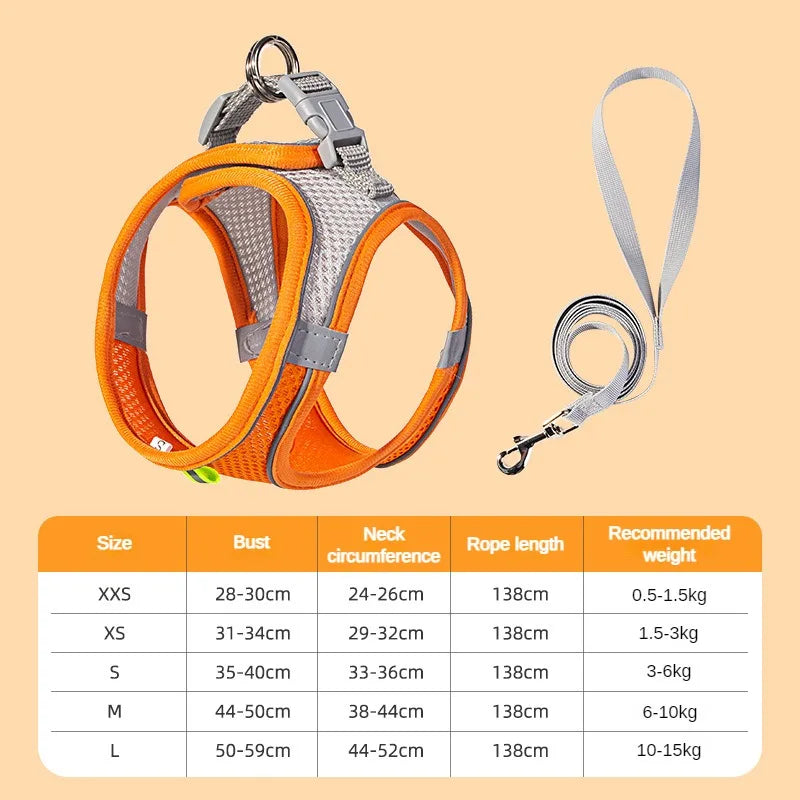 Summer Mesh Safety Vest and Leash Set for Small Dogs Dog Accessories Adjustable Puppy and Cats Harness Pet Supplies Collar Pets