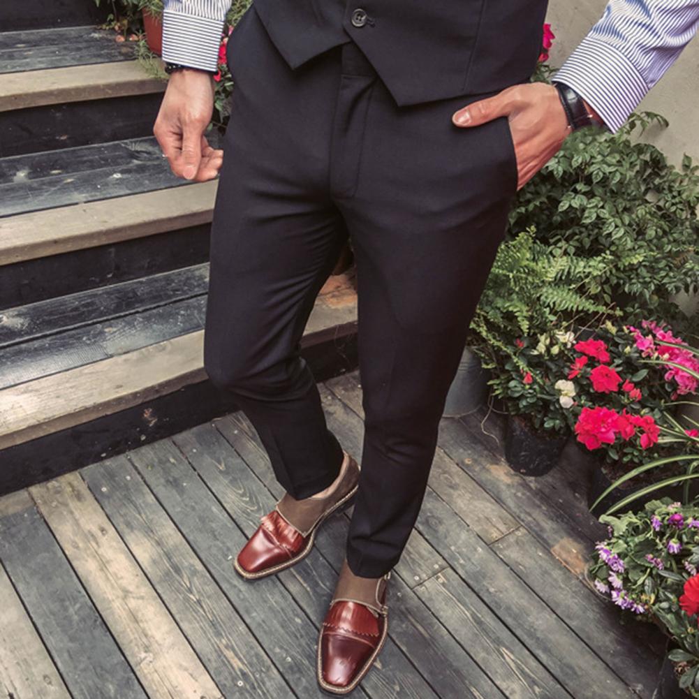 Men Three-piece Suit Men's Formal Business Style Slim Fit Wedding Suit Set with Silky Smooth Anti-wrinkle Fabric Turn-down
