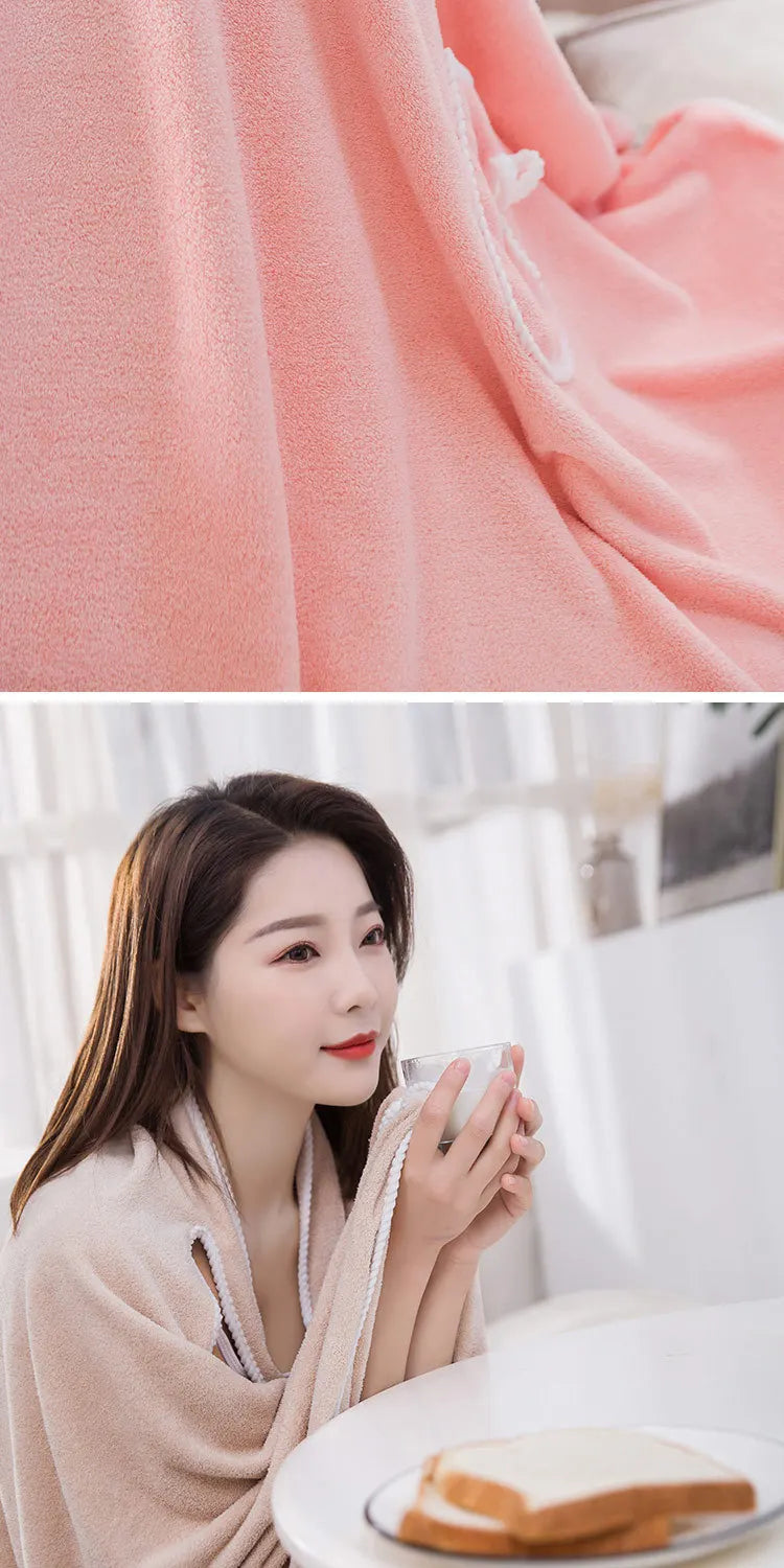 2024 Coral Velvet Bath Skirt Soft Absorbent Thickened with Edging Adult Women Chest Wrapped Wearable Bath Towel