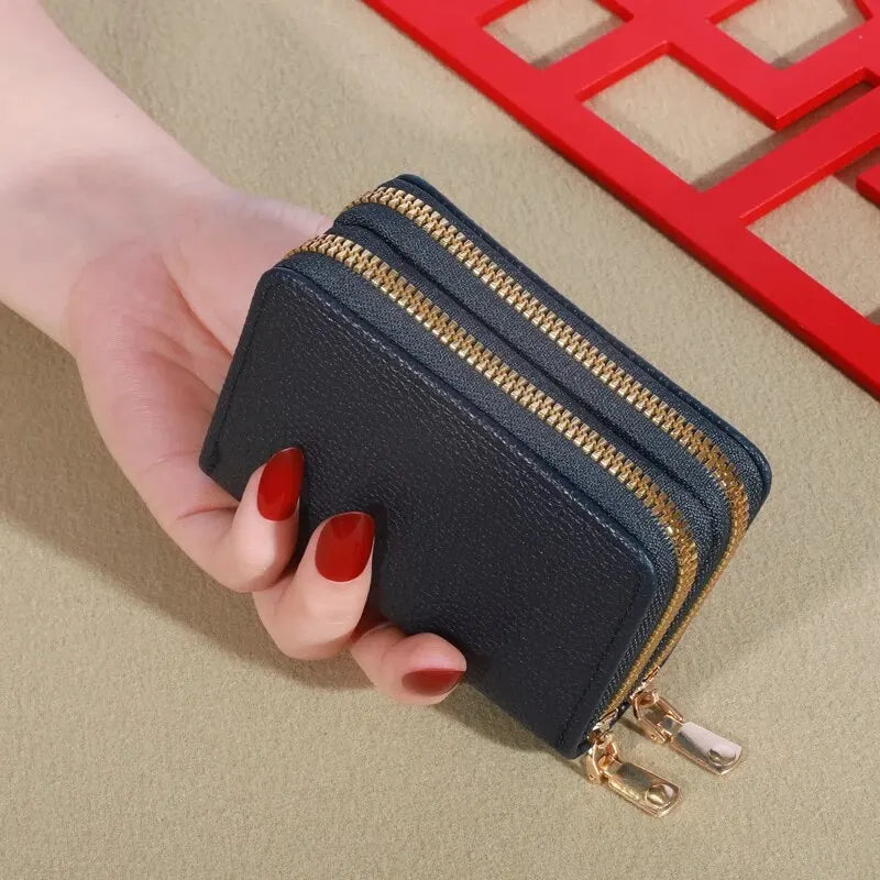 Women's Short Wallet with Transparent Closure. Litchi Pattern. Monaiea Multi Card Slot Wallet, Large Capacity, Fashionable