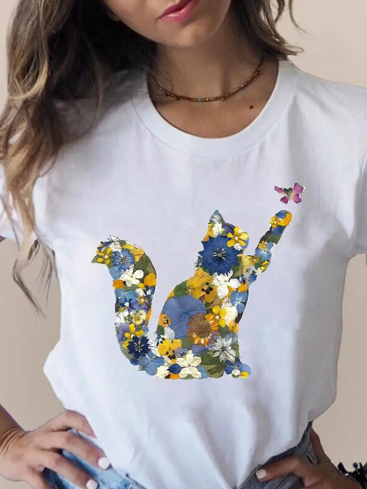 Print T Fashion 3D Cat Lovely Trend Cute Women's Clothing Short Sleeve Clothes Summer T-shirts Ladies Female Graphic Tee