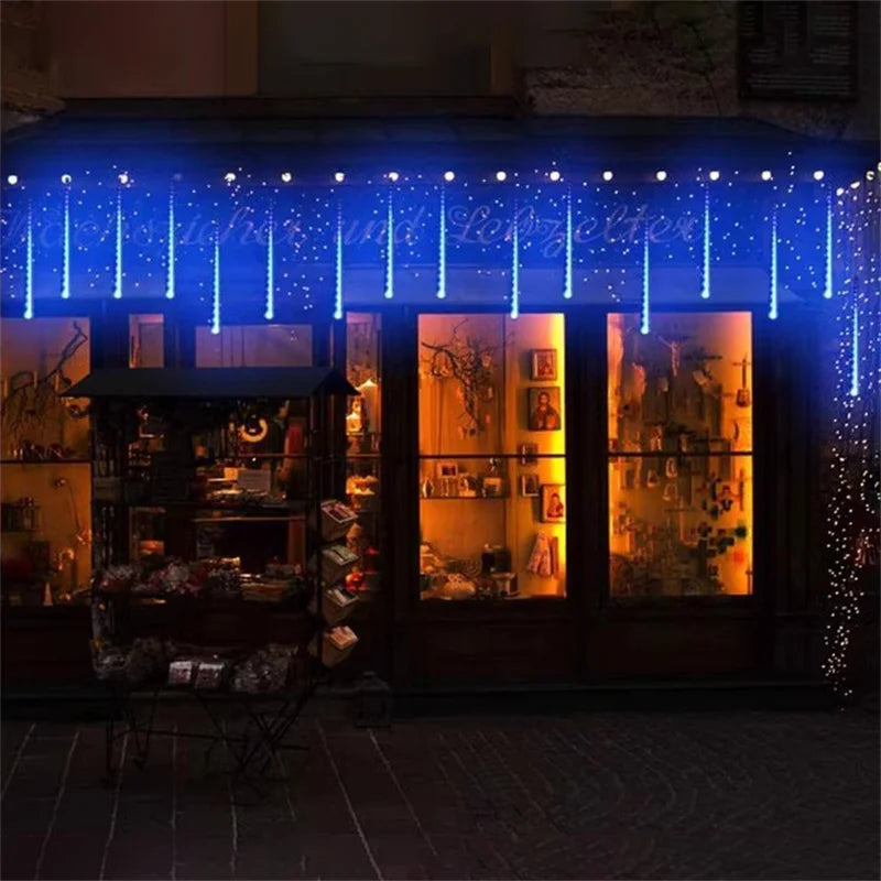 EU Plug LED Meteor Shower Light 30/50cm Holiday String Lights Fairy Garden Decor Outdoor Led Street Garland Christmas Decoration