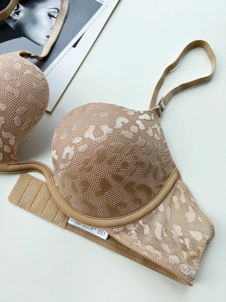 Women Invisible Deep U Lingerie Set Sexy Underwear Low Cut Push Up Open back Bra Intimates Female Bra Set Large size 90CD 95CD