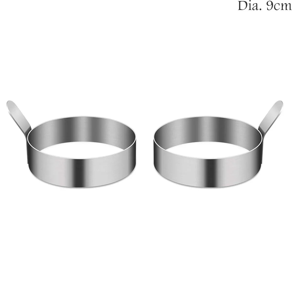 2Pcs Thickened 304 Stainless Steel Round Fried Eggs Mold with Handle Pancake Forming Mould Omelet Rings Kitchen Cooking Tools