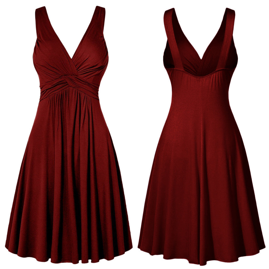 Plus Size Sling Pleated Slim Flare Skirt Dresses Women V-neck Cocktail Party Dress Gown Retro Vestidos de fiesta Female Sundress