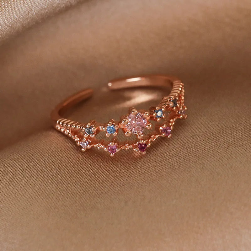 New Arrival Elegant and Luxurious Colored Zircon Inlaid Ring Fashion-forward Women Stylish Open Finger Ring with Colorful Zircon