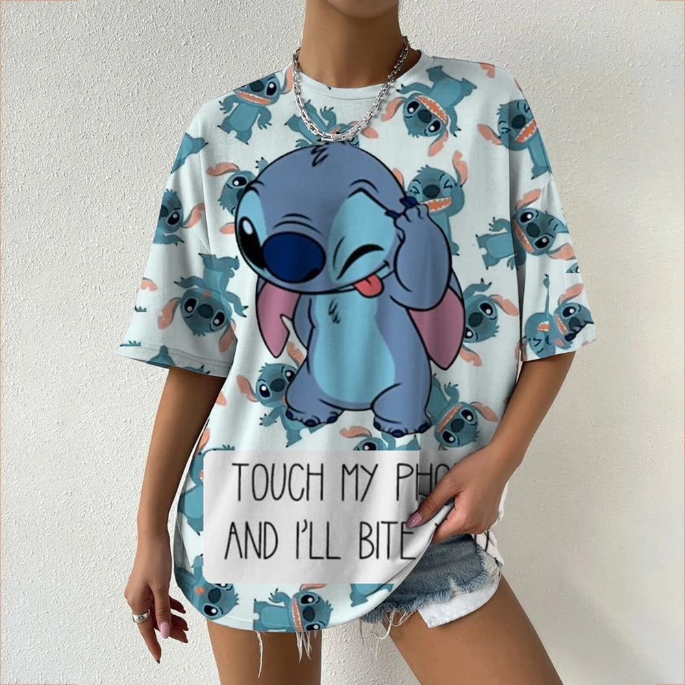 Simple Disney Stitch print Women's Face Printing tees Women T-Shirts Casual Soft Short Sleeve Tops Loose Comfortable Clothes