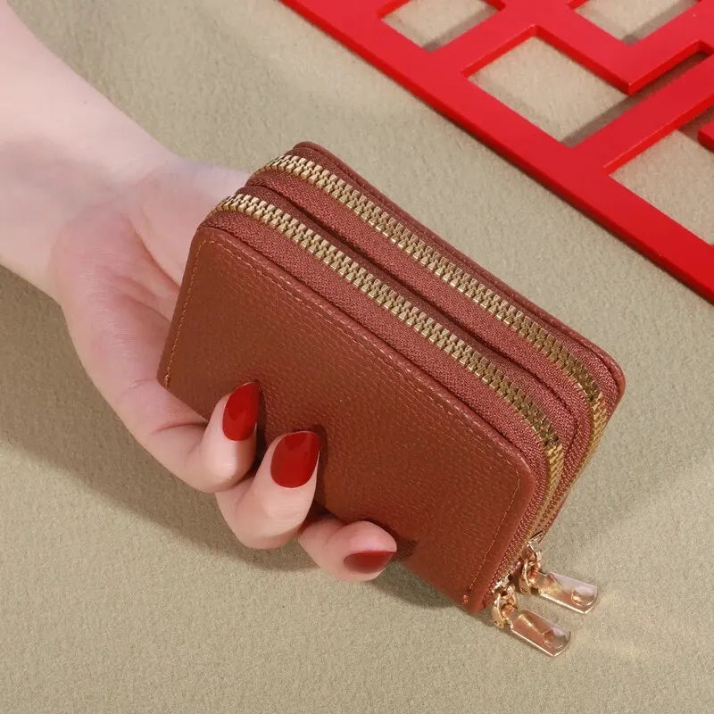 Women's Short Wallet with Transparent Closure. Litchi Pattern. Monaiea Multi Card Slot Wallet, Large Capacity, Fashionable
