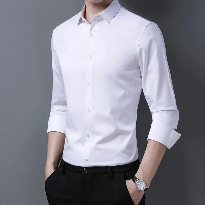 Camicia a maniche lunghe tinta unita da uomo, stile casual e business