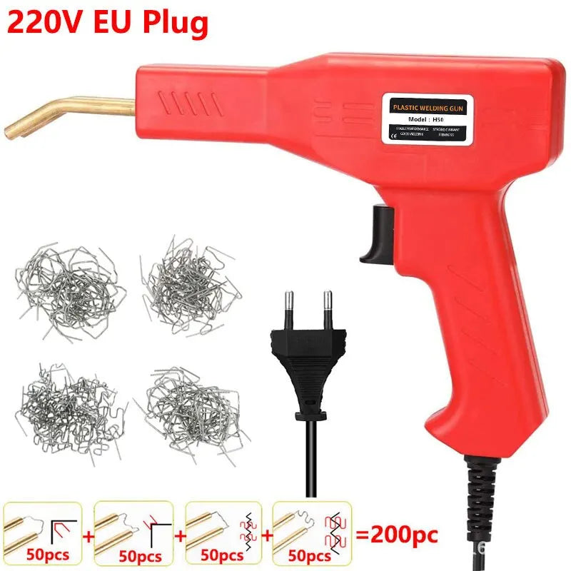 Saldatrice per plastica rossa da 50 W, pistola sparachiodi a caldo con 200/400/800 chiodi, kit di riparazione paraurti auto, strumento per crepe, chiodatrice per garage, macchina per saldatura in PVC