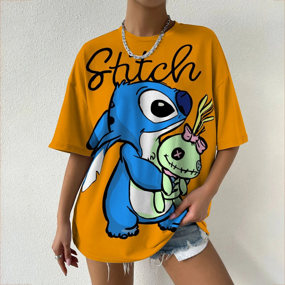 Simple Disney Stitch print Women's Face Printing tees Women T-Shirts Casual Soft Short Sleeve Tops Loose Comfortable Clothes