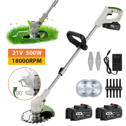 500W Outdoor Handheld Lawn Mower For 18000 RPM Makita 21V Battery Cordless Garden Grass Trimmer Length Adjustable with 2 Battery