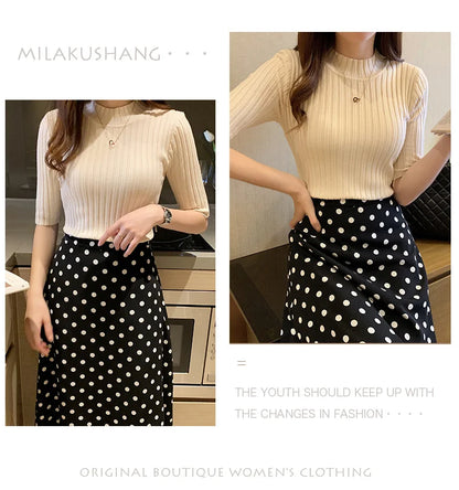 Blusas Mujer Blouses Top FemmeTops Women Blusas Mujer De Moda 2024 Verano Short Sleeve Knit Blouse Women Knitted Pullovers E525
