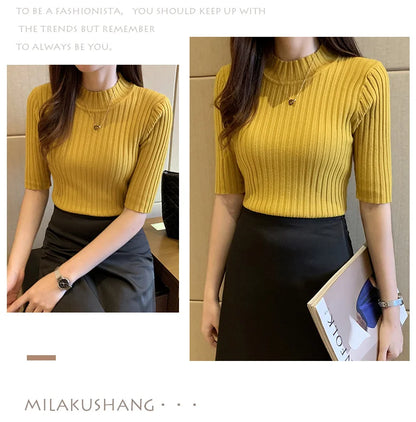 Blusas Mujer Blouses Top FemmeTops Women Blusas Mujer De Moda 2024 Verano Short Sleeve Knit Blouse Women Knitted Pullovers E525