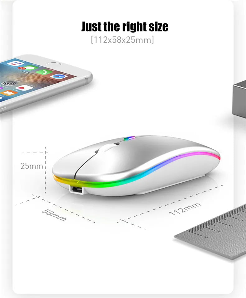 LED Wireless Mouse Rechargeable Silent Bluetooth-compatible Mouse Portable Dual Mode Computer Mice for Laptop Desktop MacBook