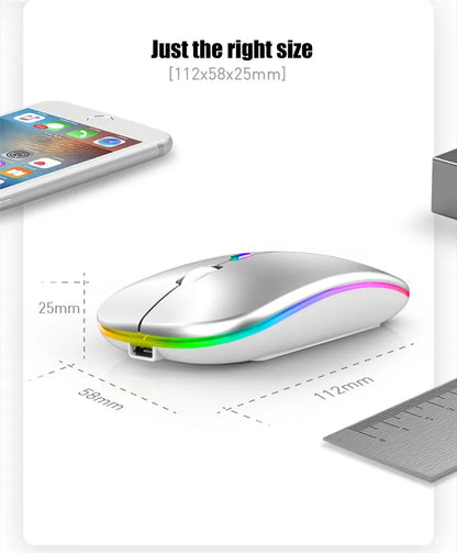 LED Wireless Mouse Rechargeable Silent Bluetooth-compatible Mouse Portable Dual Mode Computer Mice for Laptop Desktop MacBook