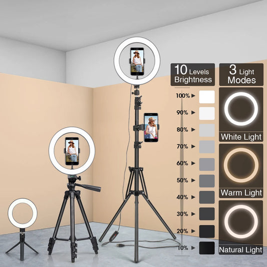 LED Photography Light Selfie Ring Light Lamp With Tripod For Phone Holder Stand Photo Lamp Ringlight For Live Video Streaming