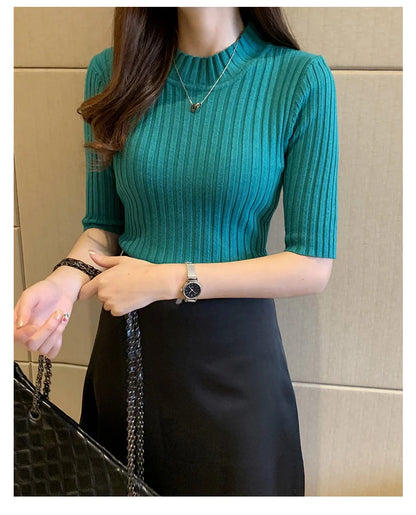 Blusas Mujer Blouses Top FemmeTops Women Blusas Mujer De Moda 2024 Verano Short Sleeve Knit Blouse Women Knitted Pullovers E525