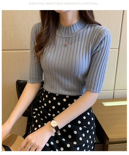 Blusas Mujer Blouses Top FemmeTops Women Blusas Mujer De Moda 2024 Verano Short Sleeve Knit Blouse Women Knitted Pullovers E525