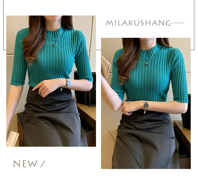 Blusas Mujer Blouses Top FemmeTops Women Blusas Mujer De Moda 2024 Verano Short Sleeve Knit Blouse Women Knitted Pullovers E525