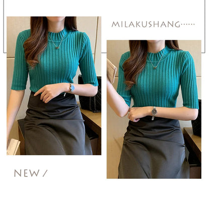 Blusas Mujer Blouses Top FemmeTops Women Blusas Mujer De Moda 2024 Verano Short Sleeve Knit Blouse Women Knitted Pullovers E525